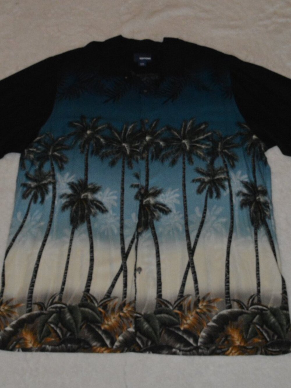 Basic Editions Men's Short Sleeve Shirt Blue Palm Tree Graphic Print size XL
